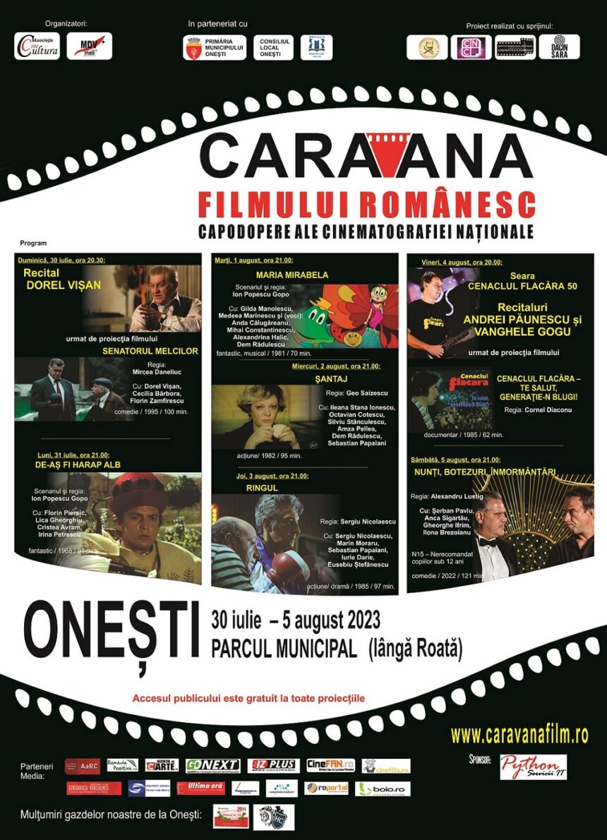 Caravana  Filmului Românesc  la  Onești, în perioada 30 iulie – 5 august  2023