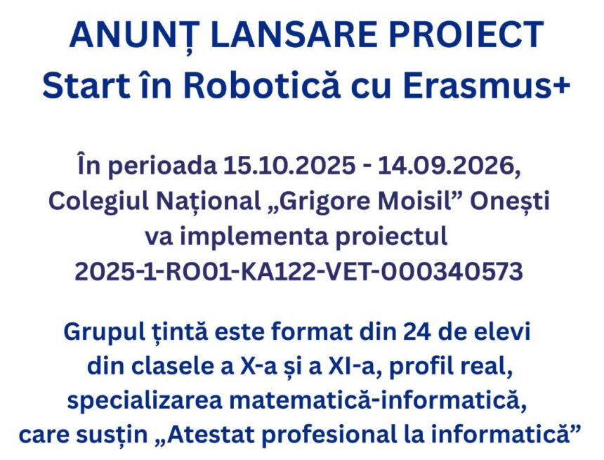 Lansarea unui  proiect nou  la Colegiul Național  ”Grigore Moisil” din  Onești