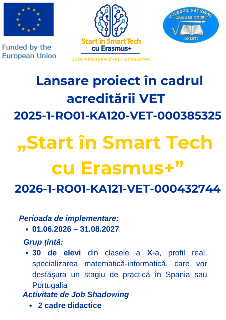 Lansarea unui nou proiect ERASMUS la Colegiul Național ”Grigore Moisil” din Onești